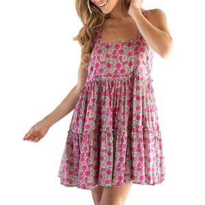 Natural Life Anna Pink Puff Floral Print Mini Dress Women’s Small Boho Pockets